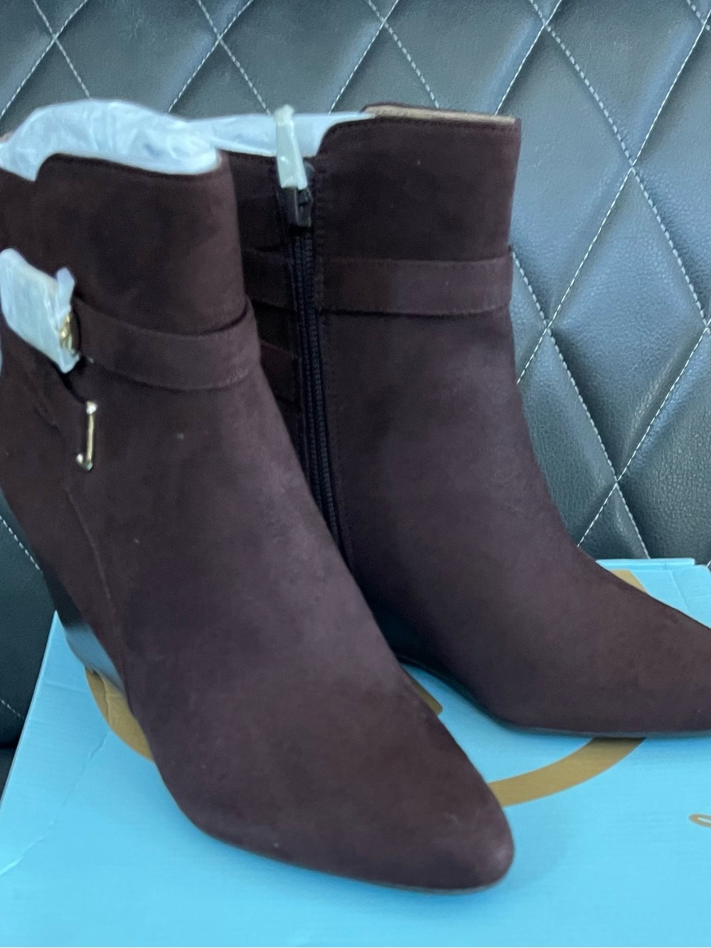 Life Stride Women's Dark Brown Suede Pointed Toe Ankle Booties